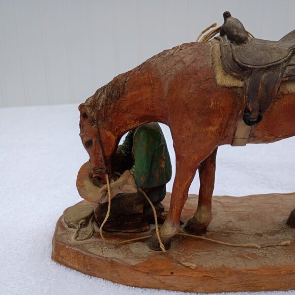 The Last Drop From His Stetson Statue Wooden Horse Equestrian Figurine Vintage - Picture 7 of 16